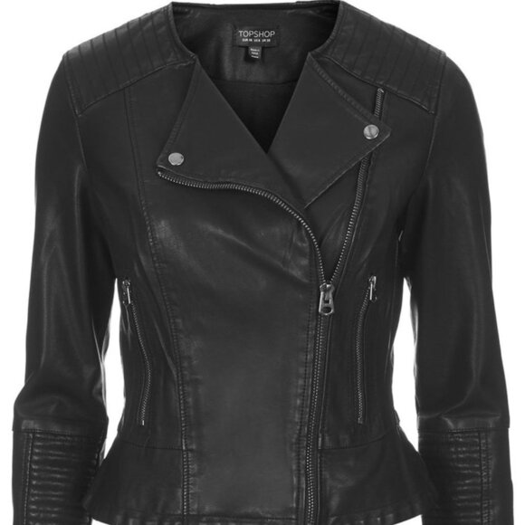 Topshop | Faux Leather Peplum Biker Jacket - Picture 2 of 12